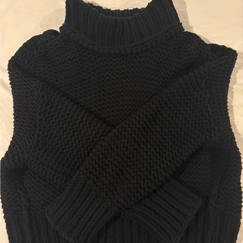 Free People Black Chunky Knit Turtleneck Sweater